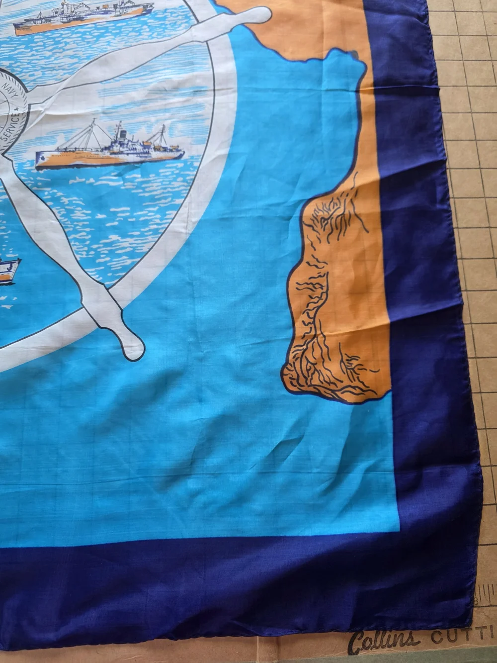 Vintage Blue U.S. Navy MSTS Military Sea Transportation Service Scarf Map 31x31